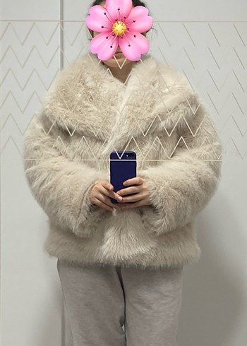 Kadın Taş Rengi Kürk Midi Ceket - Görsel 3