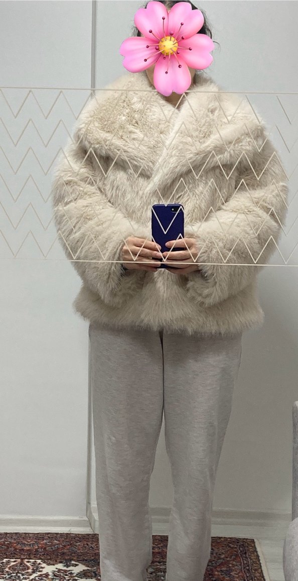 Kadın Taş Rengi Kürk Midi Ceket - Görsel 4