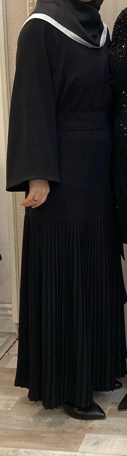 Siyah Piliseli Uzun Kollu Abiye Elbise - Görsel 2