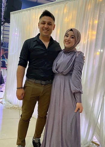 Mor Uzun Kollu Drape Detaylı Tesettür Elbise - Görsel 2