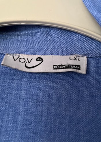 Mavi Nakışlı Uzun Kollu Keten Gömlek - Görsel 3