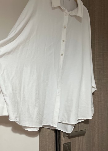 Düğmeli Beyaz Keten Kadın Gömlek - Görsel 5