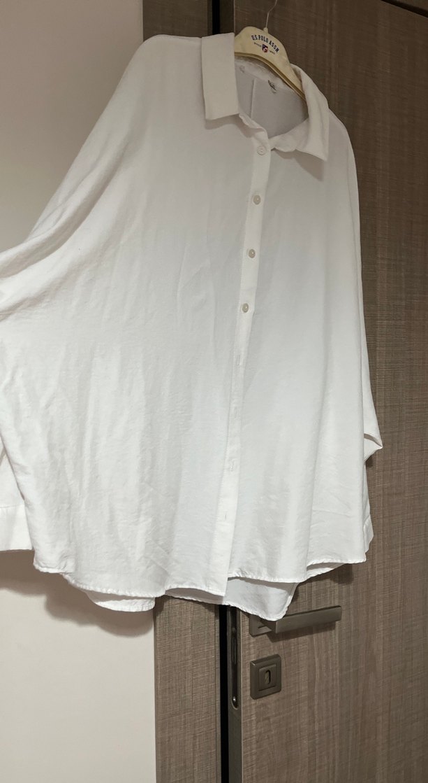 Düğmeli Beyaz Keten Kadın Gömlek - Görsel 5