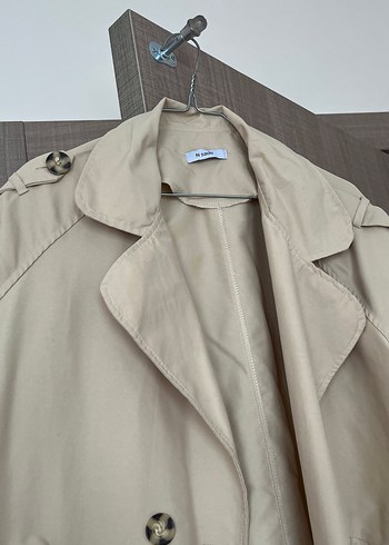 Bej Kadın Uzun Keten Trençkot - Görsel 5