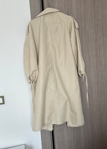 Bej Kadın Uzun Keten Trençkot - Görsel 6