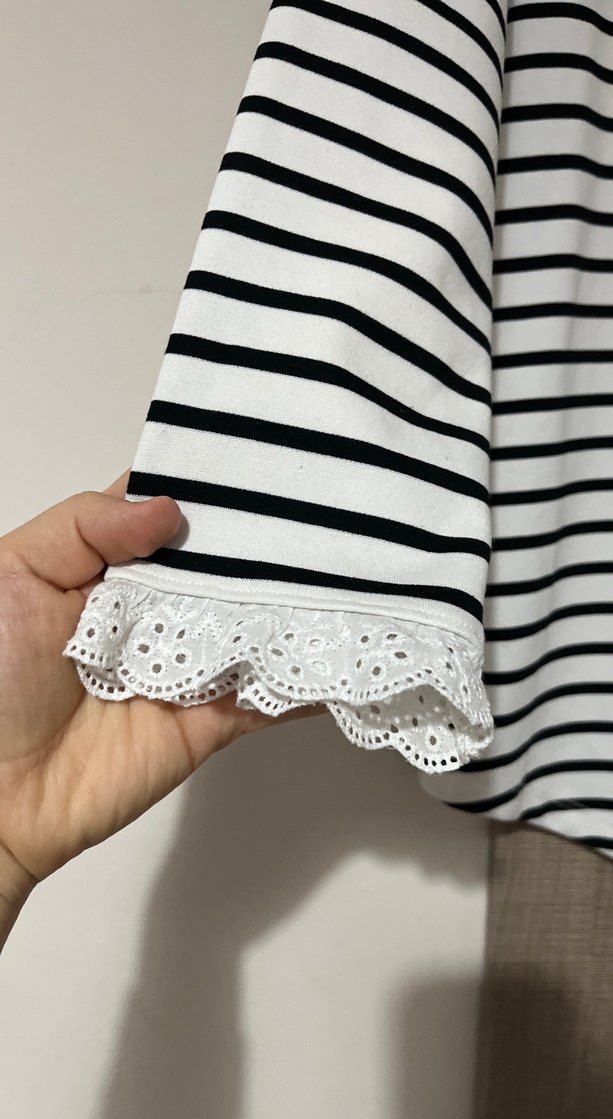 Dantel Detaylı Çizgili Hamile Bluzu - Görsel 2