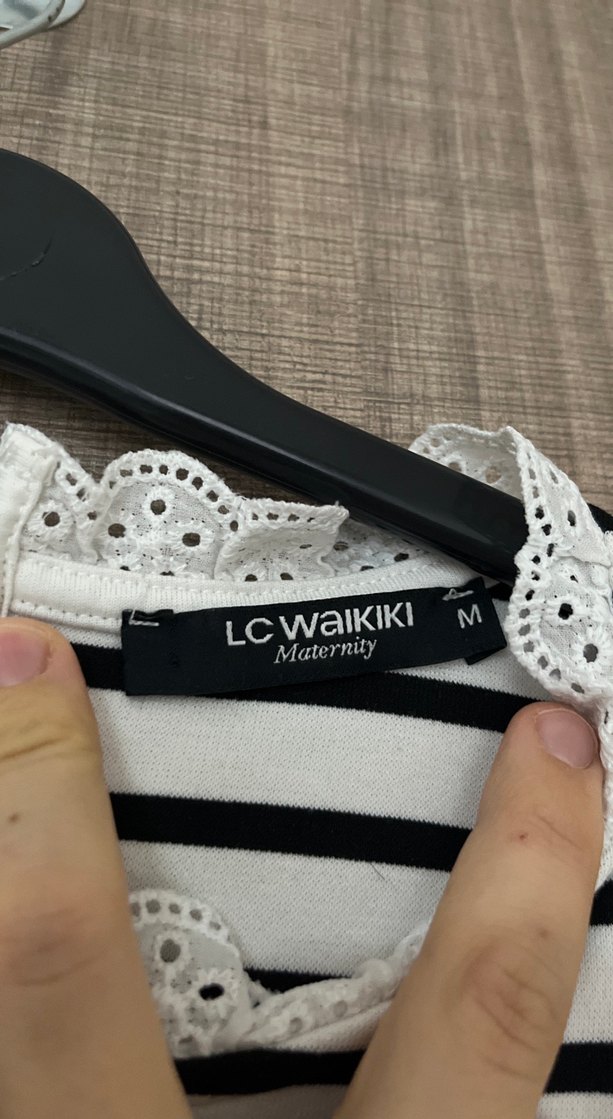 Dantel Detaylı Çizgili Hamile Bluzu - Görsel 3