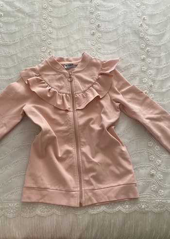 Pembe Kız Çocuk Fırfırlı Fermuarlı Ceket