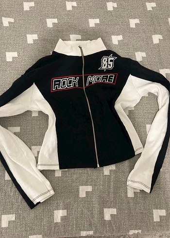 Siyah Beyaz Rock Punk Fermuarlı Kadın Ceket y2k