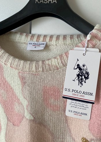 U.S Polo Assn. Pembe Kamuflaj Desenli Örgü Kadın Kazak