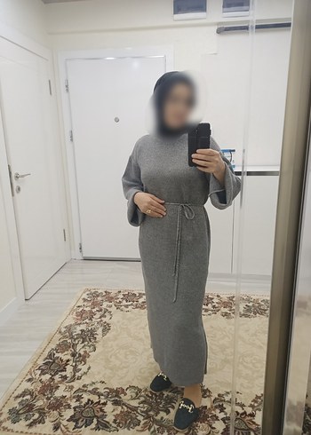 Diğer Gri Simli Triko Uzun Elbise