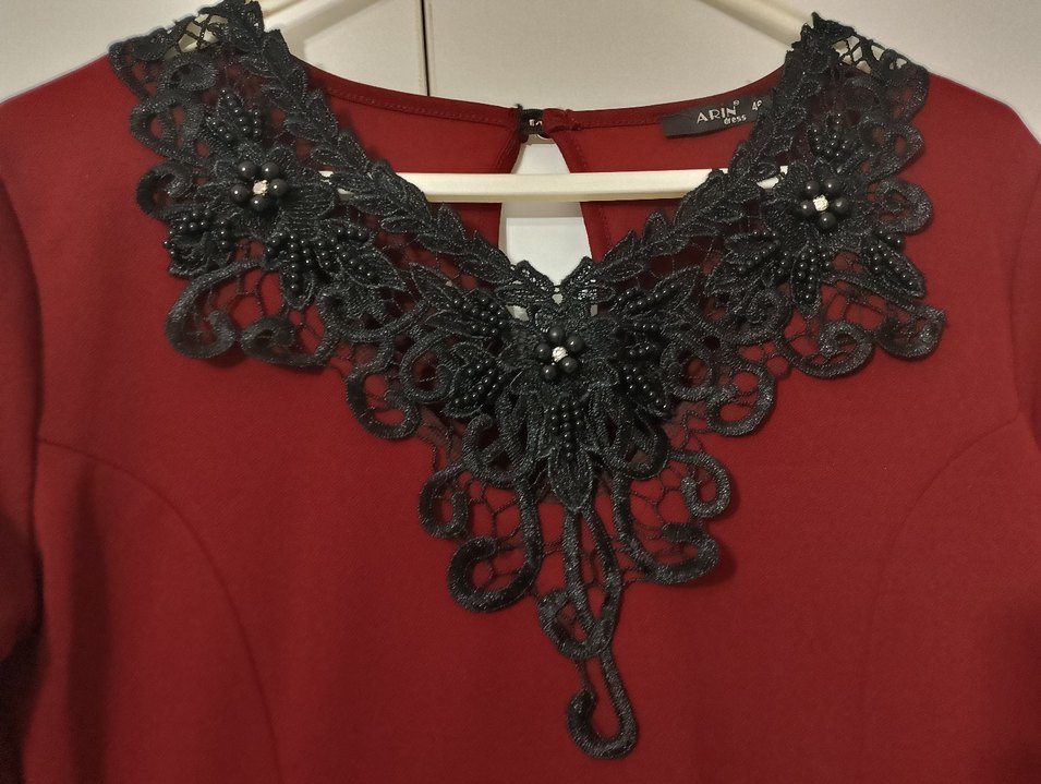 Bordo Dantelli Uzun Kollu elbise - Görsel 2