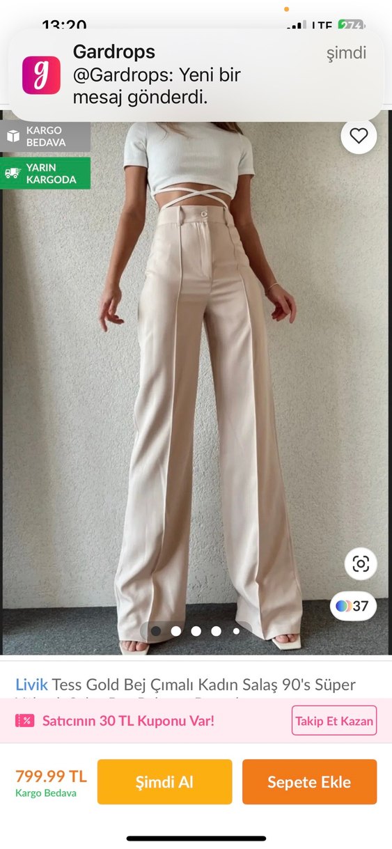 Bej Kadın Midi Kumaş Pantolon - Görsel 4