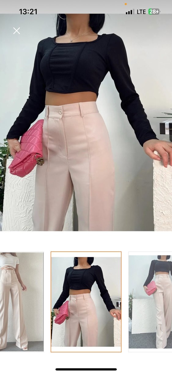 Bej Kadın Midi Kumaş Pantolon - Görsel 2