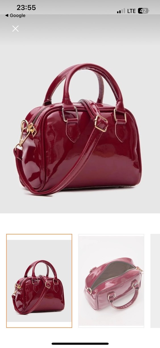 Bordo Parlak Deri Kadın Çanta - Görsel 3