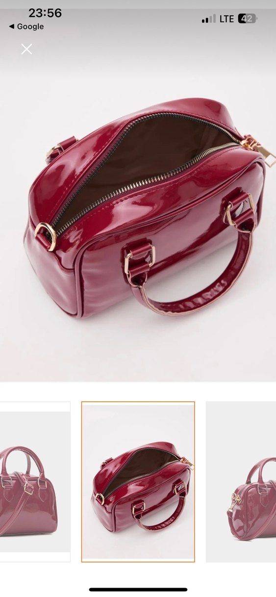 Bordo Parlak Deri Kadın Çanta - Görsel 2