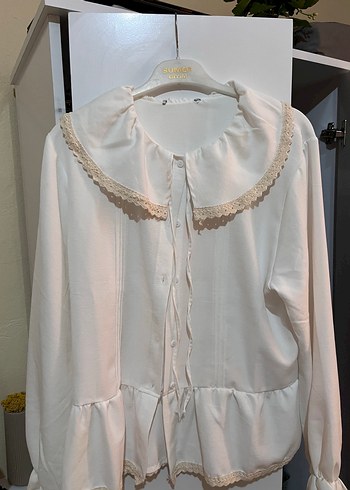 Fırfırlı Beyaz Keten Gömlek - Görsel 2