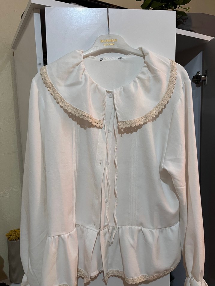 Fırfırlı Beyaz Keten Gömlek - Görsel 2