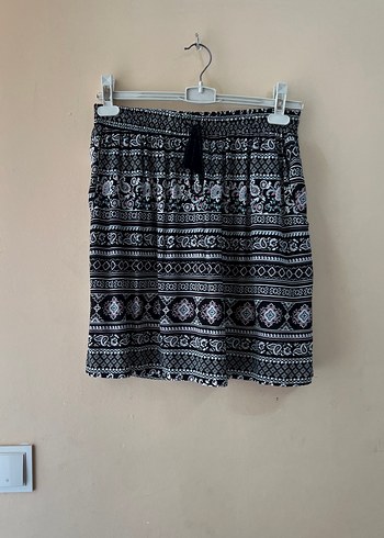 Püsküllü Bohem Gri Mini Etek