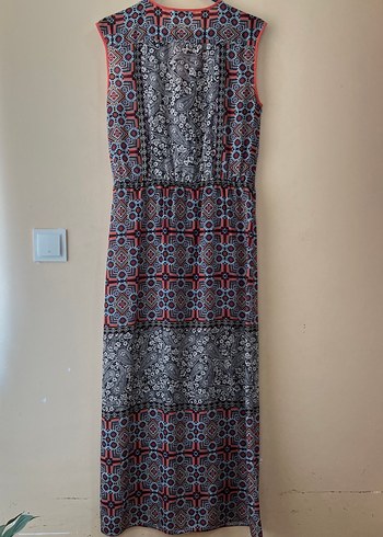 Batik Bohem Çok Renkli V Yakalı Uzun Elbise