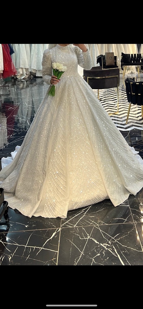 Uzun Kollu Beyaz Prenses Gelinlik - Görsel 3