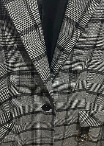 36 Beden gri Renk Gri Ekose Düğmeli Kadın Blazer Ceket