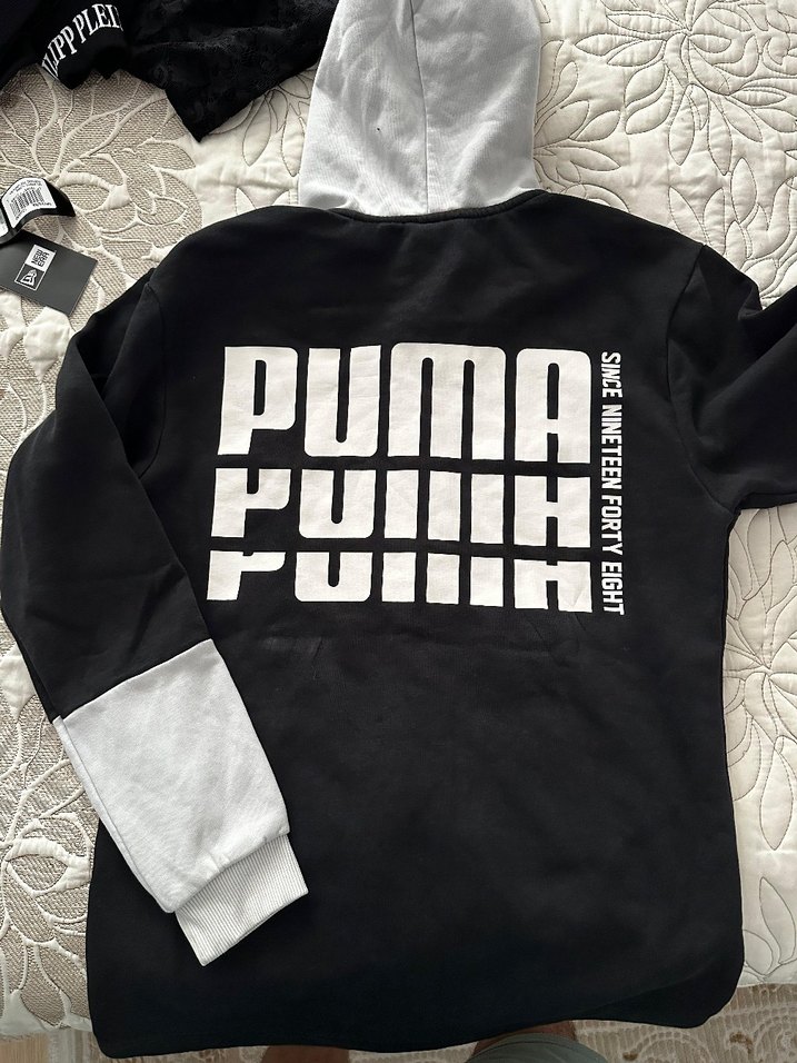 Puma Erkek Siyah Gri Kapüşonlu Sweatshirt - Görsel 2