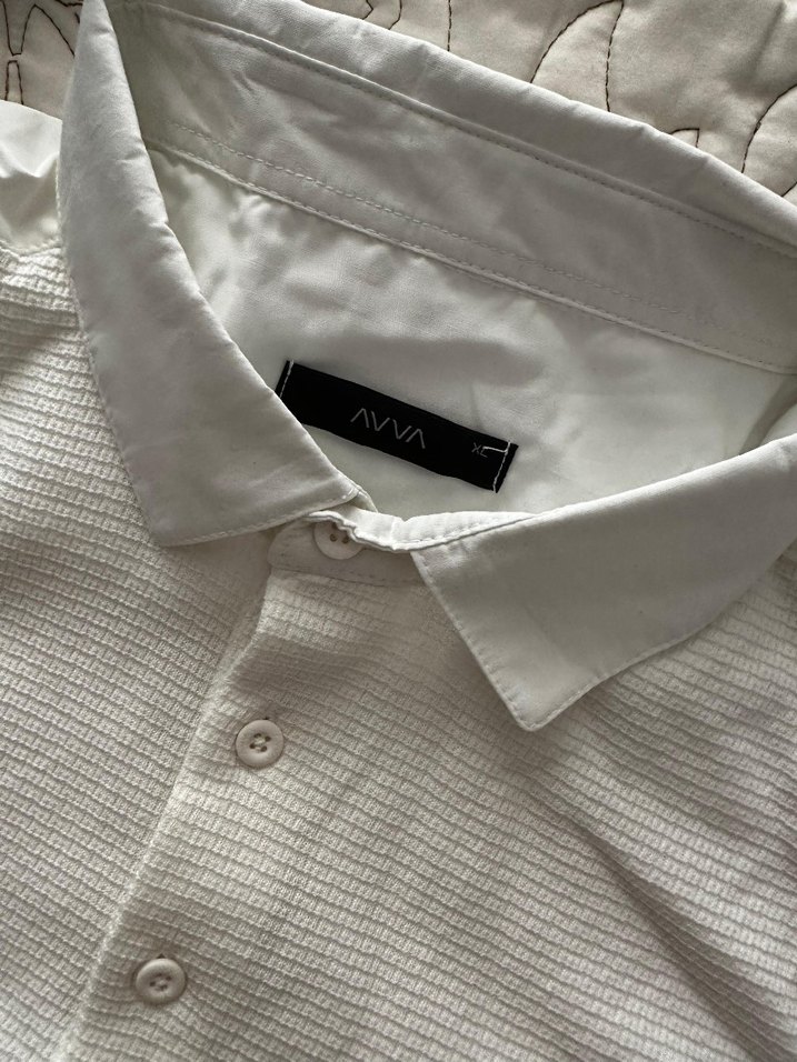 AVVA Erkek Beyaz Kısa Kollu Keten Polo Tişört - Görsel 2