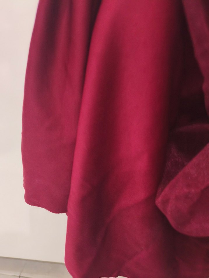 Bordo V Yaka Uzun Kollu Vintage Abiye Elbise - Görsel 2