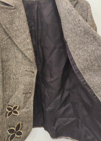 Düğmeli Kahverengi Kadın Yün Blazer - Görsel 3