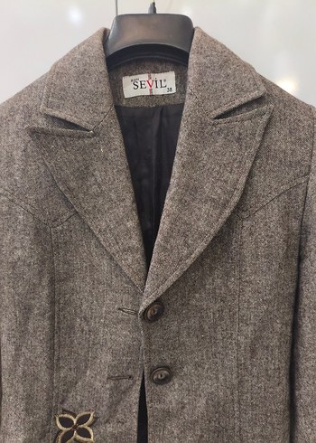 Düğmeli Kahverengi Kadın Yün Blazer - Görsel 2