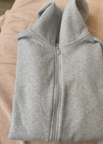 Gri Kapüşonlu Fermuarlı Hırka - Görsel 2