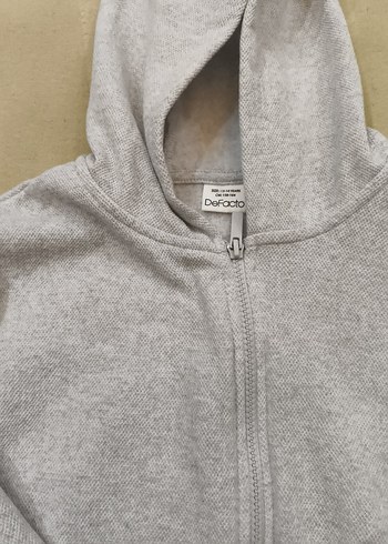 Gri Kapüşonlu Fermuarlı Hırka - Görsel 5