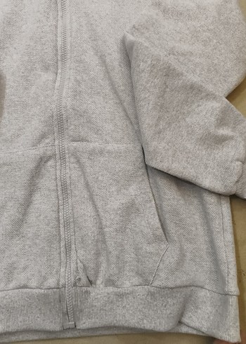 Gri Kapüşonlu Fermuarlı Hırka - Görsel 4