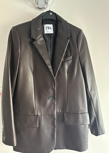 Zara Kahve Deri Blazer Ceket