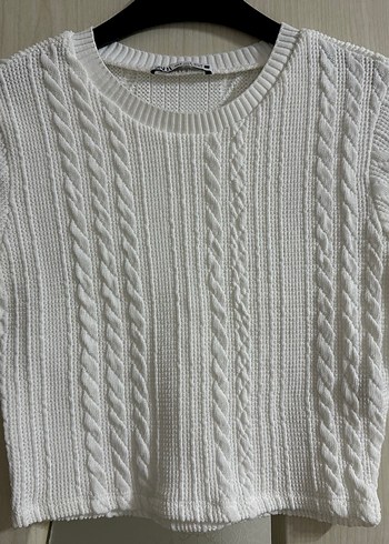 Zara Beyaz Örgü Kadın Crop Üst