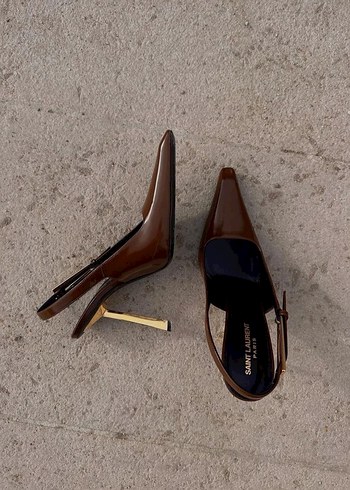Yves Saint Laurent Kahverengi Deri Tokalı Stiletto