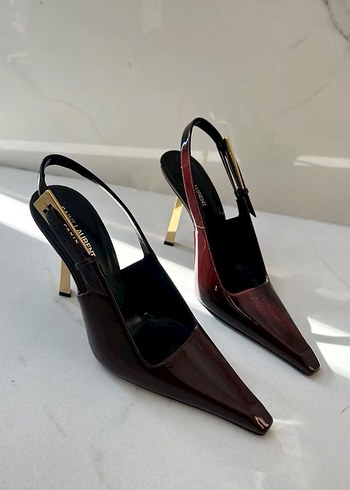 Bordo Deri Tokalı Stiletto