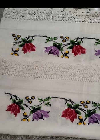 Nakışlı Beyaz Yastık etek  ve pohçasi - Görsel 3