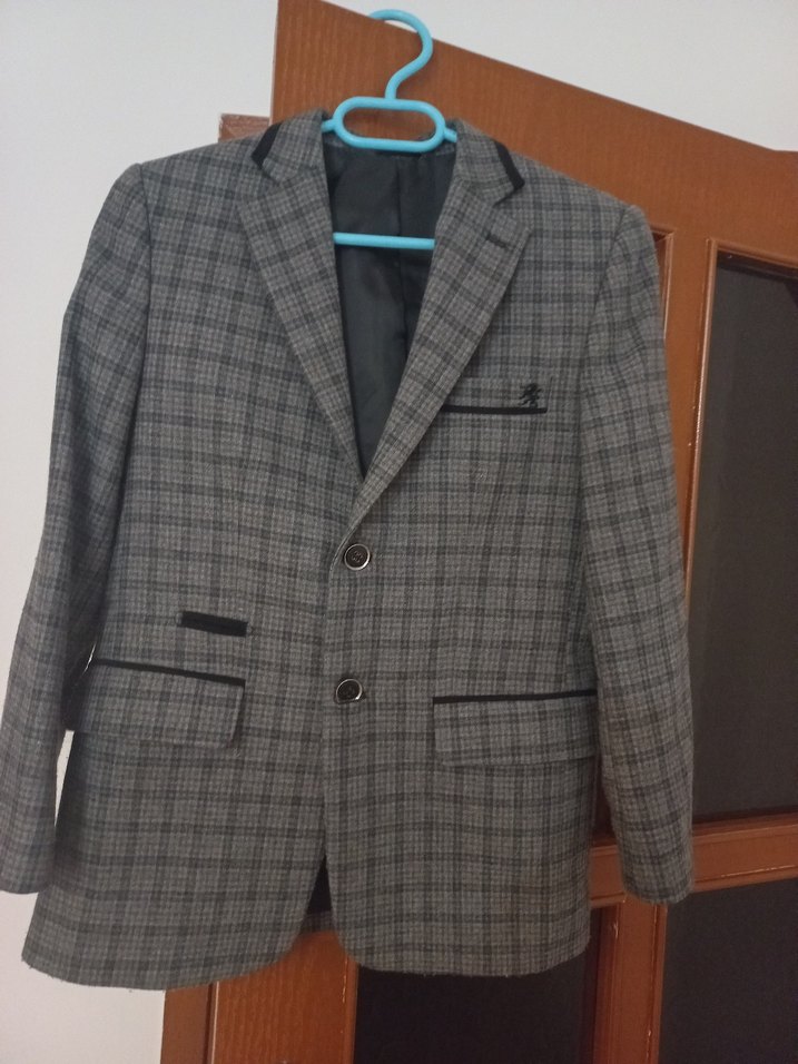 Gri Ekose Desenli Erkek Ceket.10.11 yaş - Görsel 2