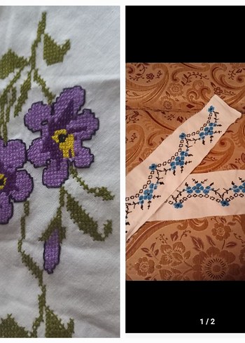 El İşi Nakışlı Çiçek Desenli Kumaşlar - Görsel 2