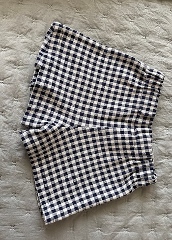 Lacivert Kareli Pilili Midi şort Etek - Görsel 2