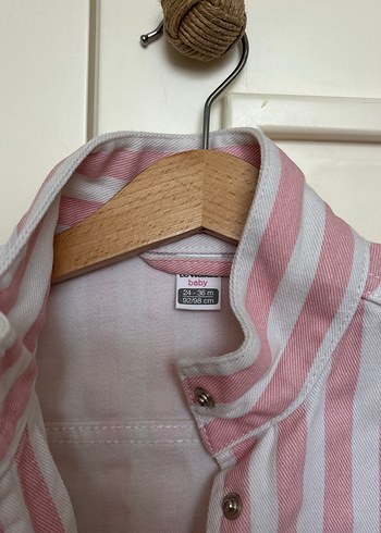 Kız Çocuk Pembe Çizgili Pamuklu Ceket - Görsel 3