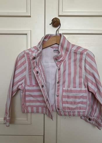 Kız Çocuk Pembe Çizgili Pamuklu Ceket - Görsel 2