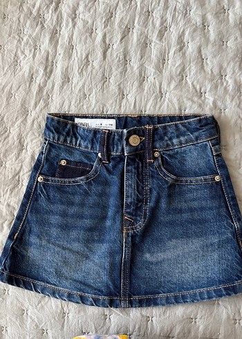 Düğmeli Mavi Kız Çocuk Kot Etek - Görsel 4