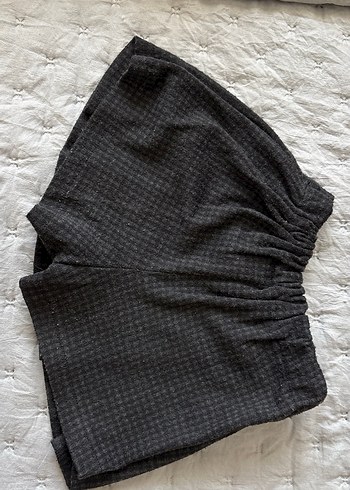 Siyah-gri Pilili Midi Kadın şort Etek - Görsel 2