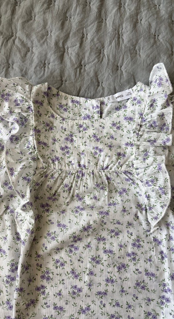 Mor Çiçek Desenli fırfır detaylı çoçuk gömleği - Görsel 3