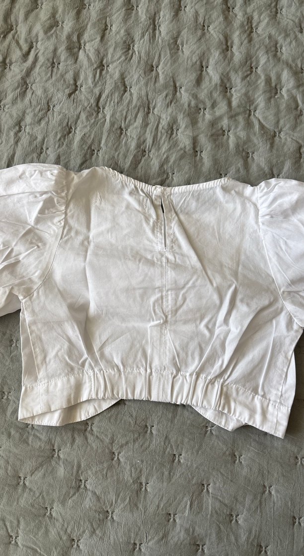 Beyaz poplin kumaş yuvarlak Yaka Bluz - Görsel 3