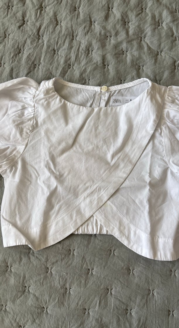 Beyaz poplin kumaş yuvarlak Yaka Bluz - Görsel 2