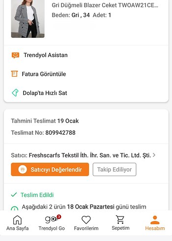 34 Beden Düğmeli Ekose Kadın Blazer Ceket